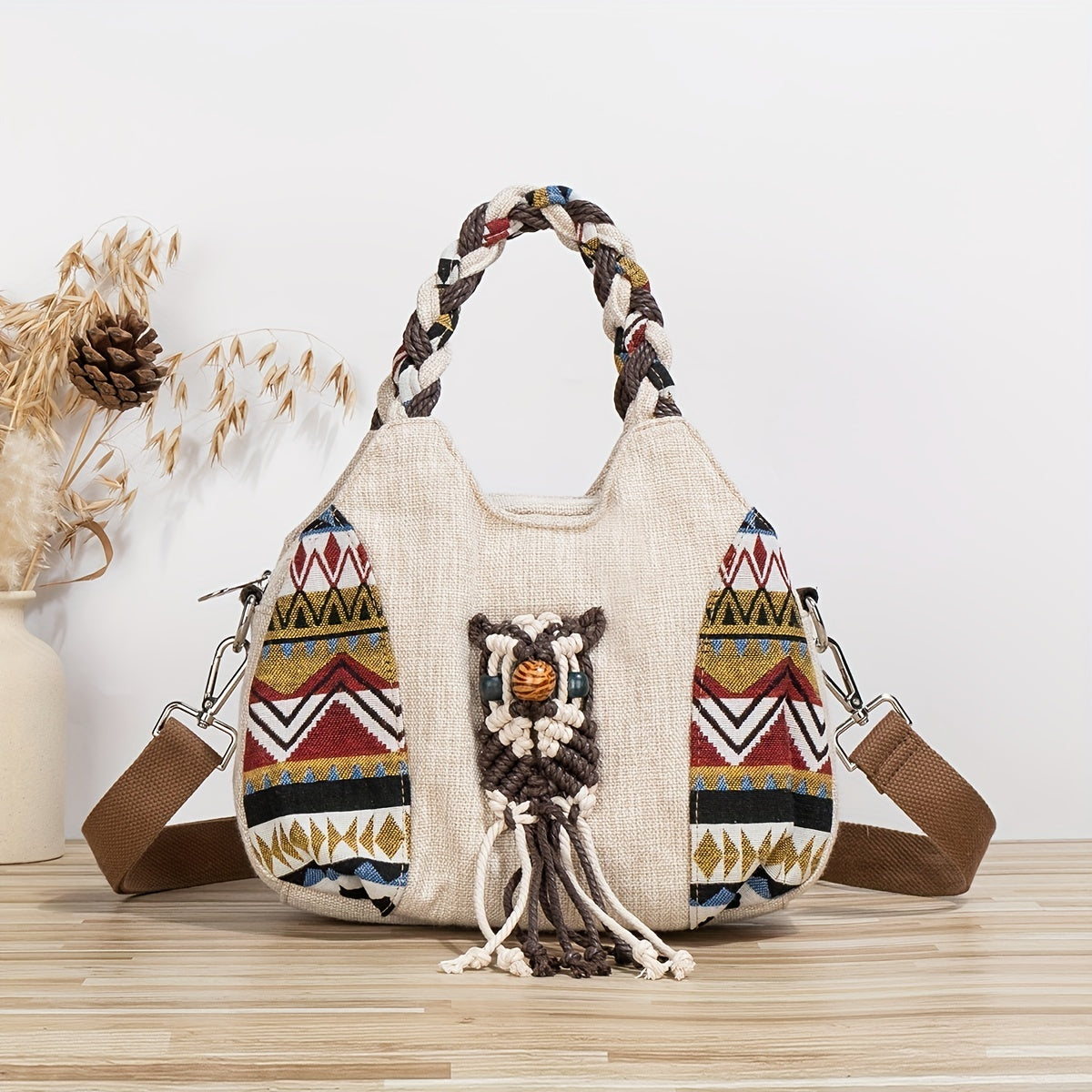 Bohemian Style Woven Owl Pattern Crossbody Bag - Portable Versatile Handbag