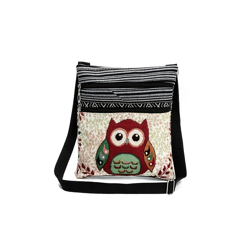 Adjustable Owl Print Shoulder Bag - Casual Portable Embroidered Bag