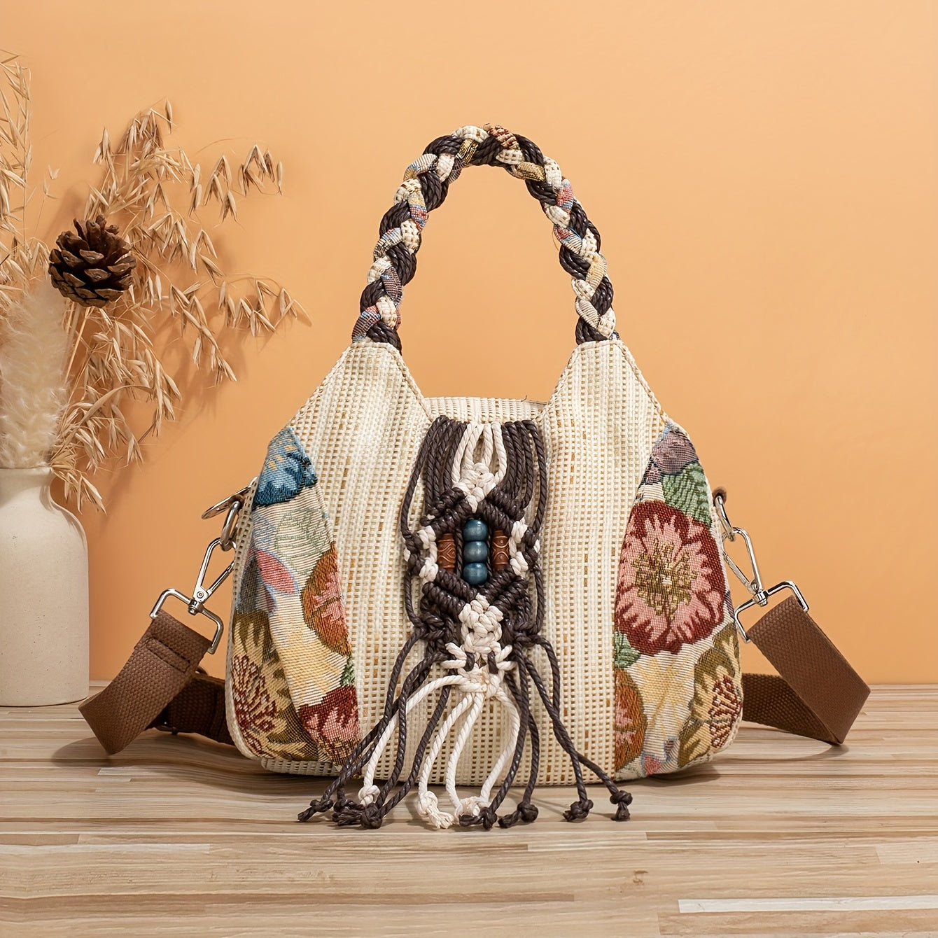 Ethnic Style Hand-woven Shoulder Messenger Bag - Adjustable Strap