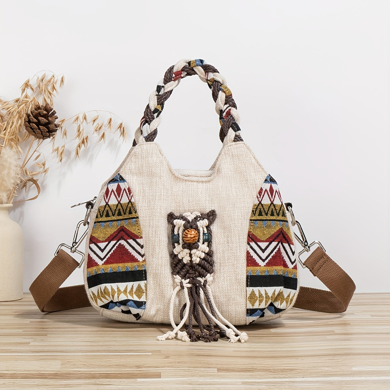 Bohemian Style Woven Owl Pattern Crossbody Bag - Portable Versatile Handbag