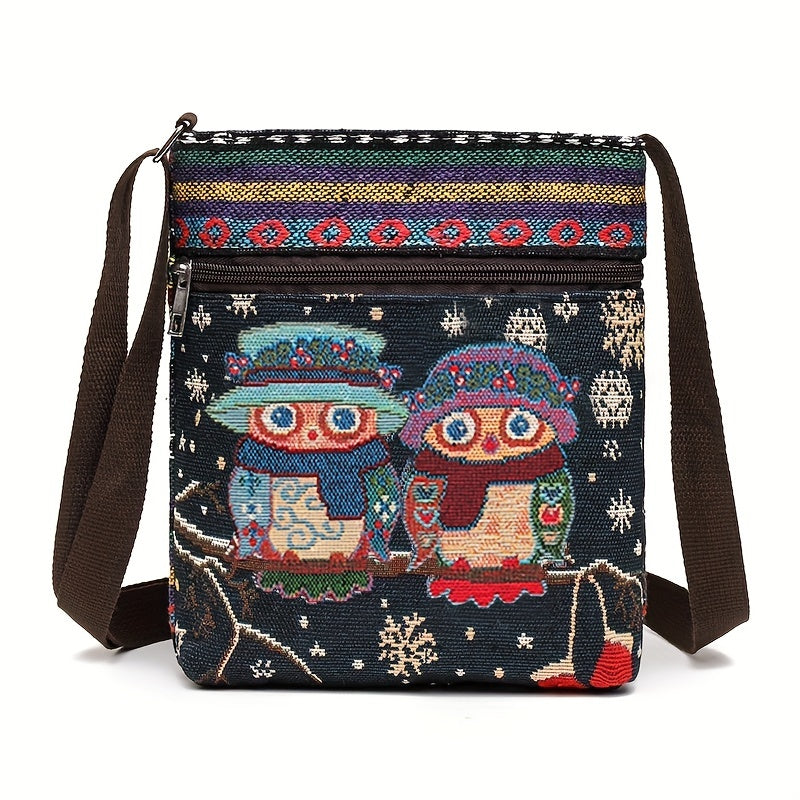 Embroidered Owl Animal Tote Bags - Large Capacity Cute Shoulder Bag