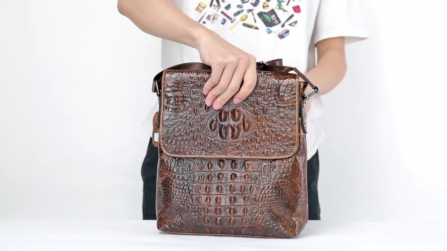 Men's Crocodile Pattern Leather Shoulder Bag - Casual Business Crossbody Bag