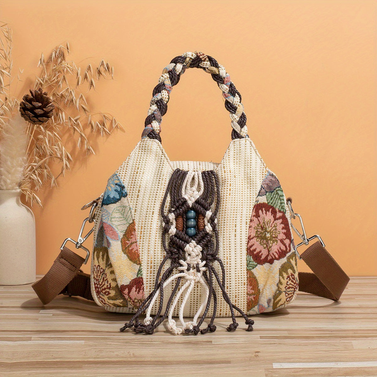 Ethnic Style Hand-woven Shoulder Messenger Bag - Adjustable Strap