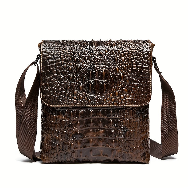 Men's Crocodile Pattern Leather Shoulder Bag - Casual Business Crossbody Bag