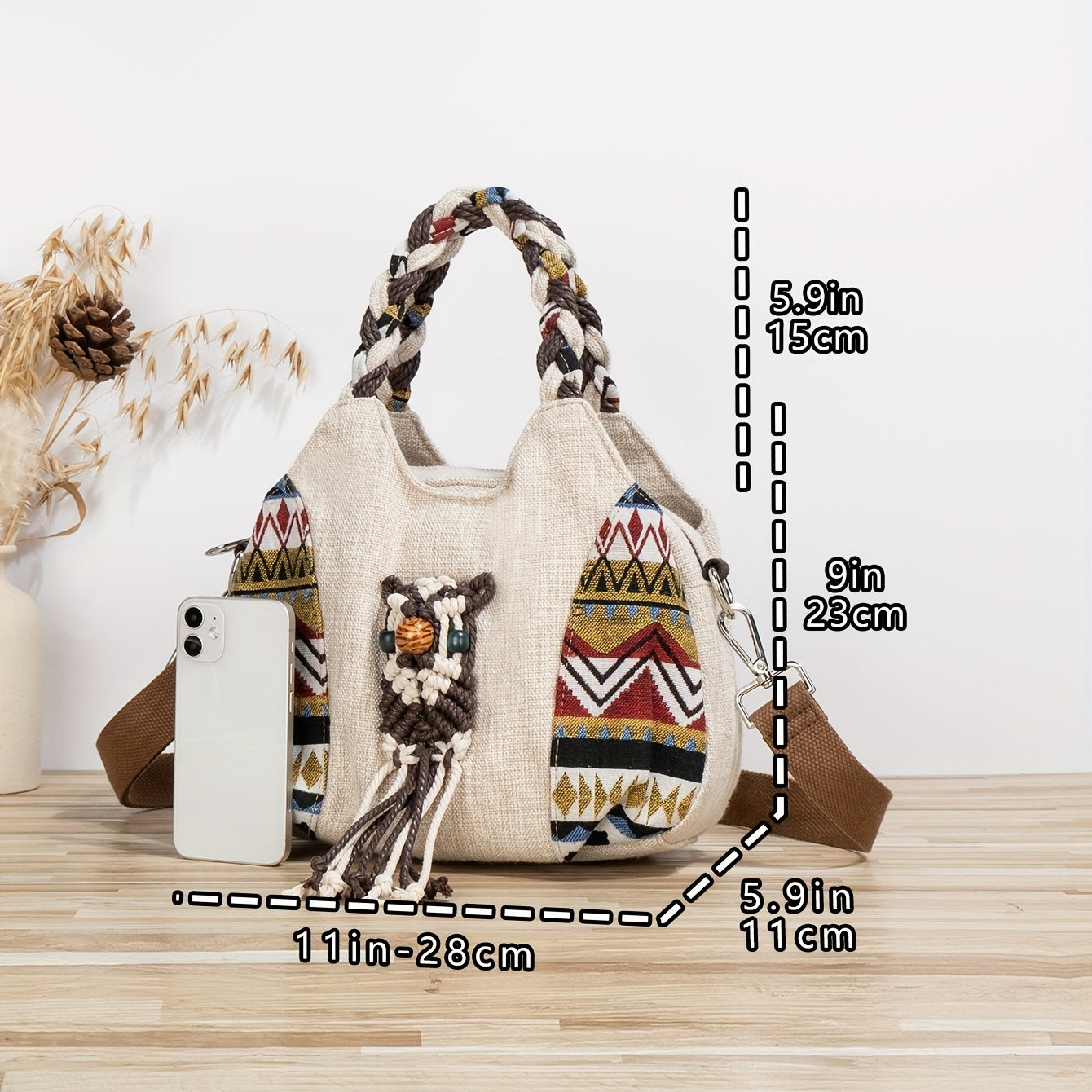 Bohemian Style Woven Owl Pattern Crossbody Bag - Portable Versatile Handbag